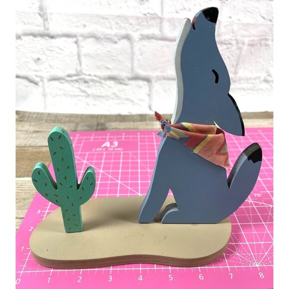 Vintage Handmade Southwestern Folk Art Howling Coyote Cactus Set Wood Décor 80's - Picture 15 of 16